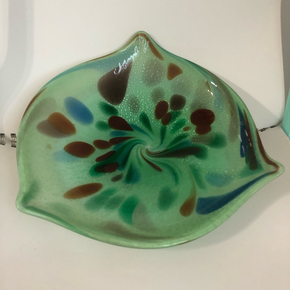 Vintage Murano Pale Green Tutti Frutti Silver Leaf Bowl